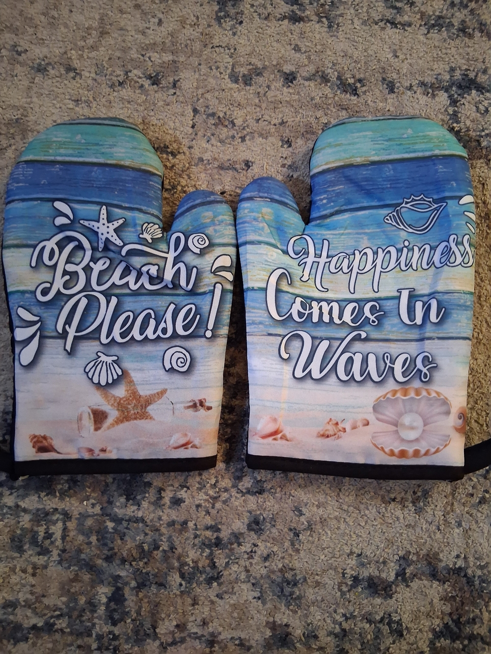 Coastal Blue Oven Mitt Pair - Beach Theme Heat-Resistant Gloves